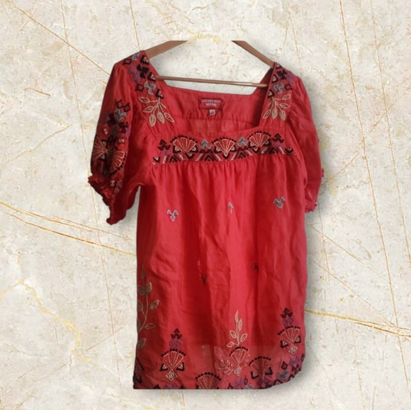 Johnny Was Tops - Johnny Was Red Embroidered Peasant Top